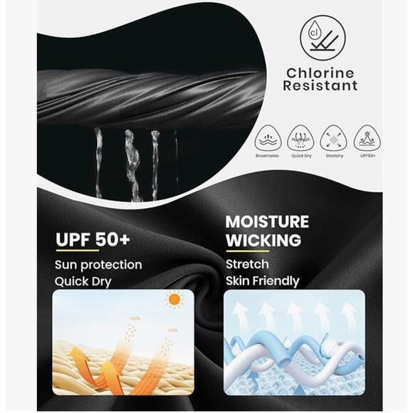 Women's UPF 50+ Rashguard Swim Shirt UV Sun Protection Long Sleeve Black Size SM - Picture 7 of 8